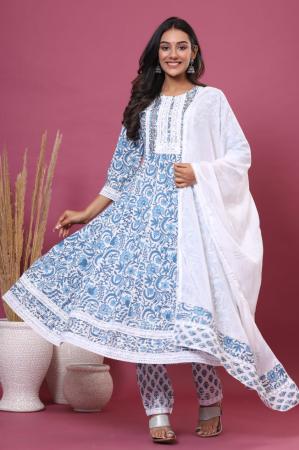 Blue jaipur print suit set